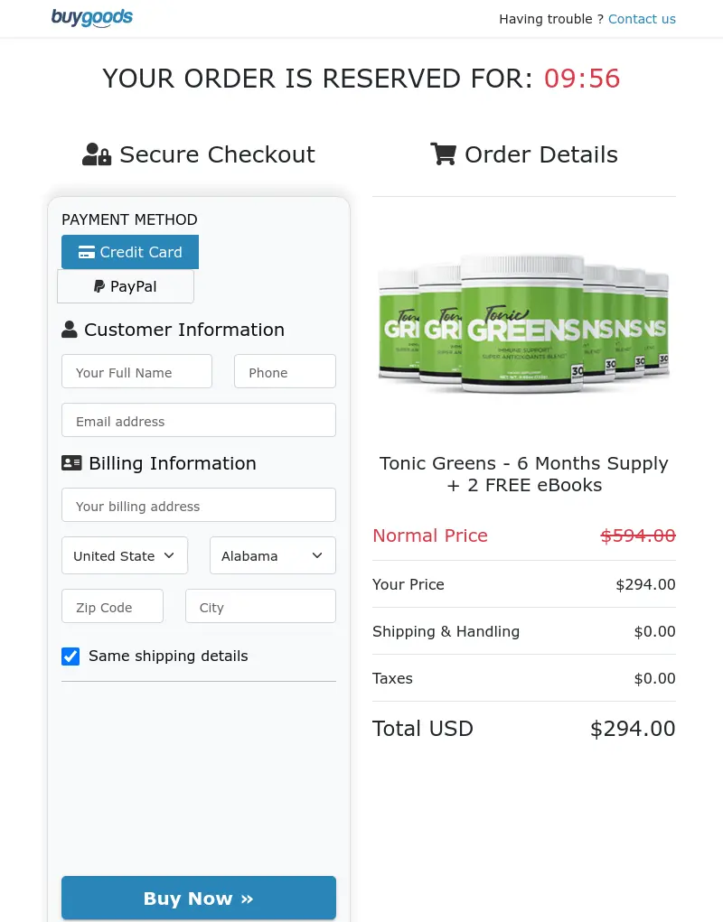 Tonic Greens Order Form