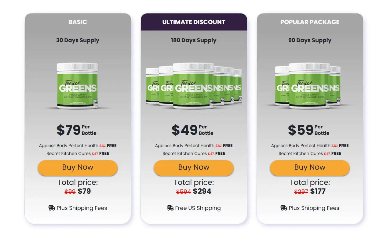 Tonic Greens Pricing Table